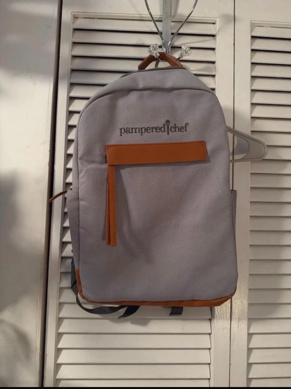 Pampered Chef Light Gray and Tan Backpack
